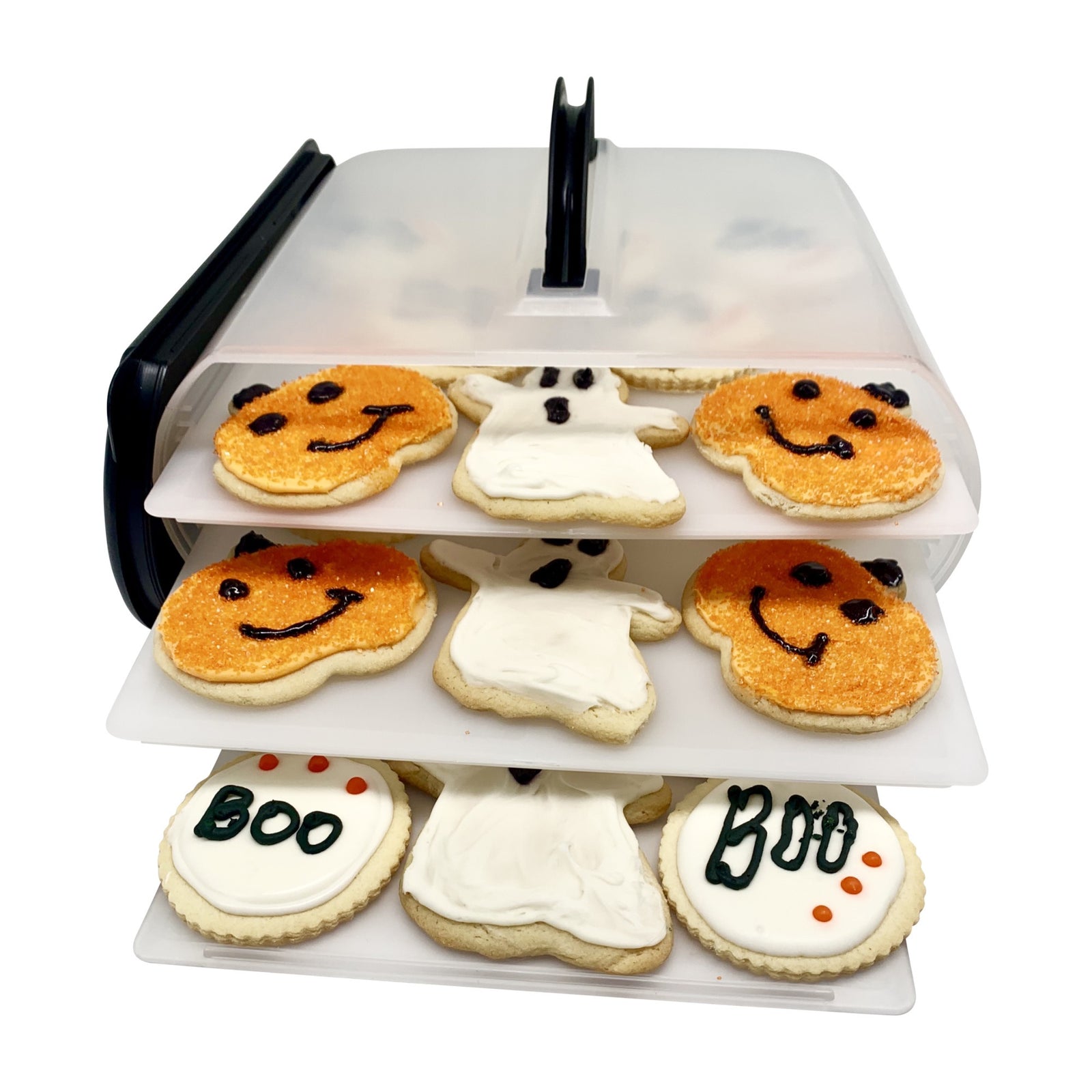 Bakers Sto N Go Cookie carrier is perfect for frosted cookies and iced cookies.  Makes a perfect food storage container for those frosted holiday cookies.  Made in USA.  Women Owned.