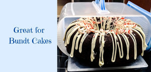 Bakers Sto N Go is also a great bundt cake storage container. Although we are know for our decorate cookie storage in these cookie containers, the average size bundt pan will fit in the Bakers Sto N Go.