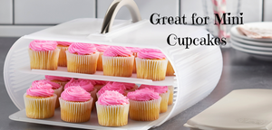 Bakers Sto N Go is also known as a cupcake carrier.  While we are mostly a cookie container for decorated sugar cookies, it will also hold up to 36 mini cupcakes.  Twelve regular size cupcakes.  Best to store them in an airtight storage container. 